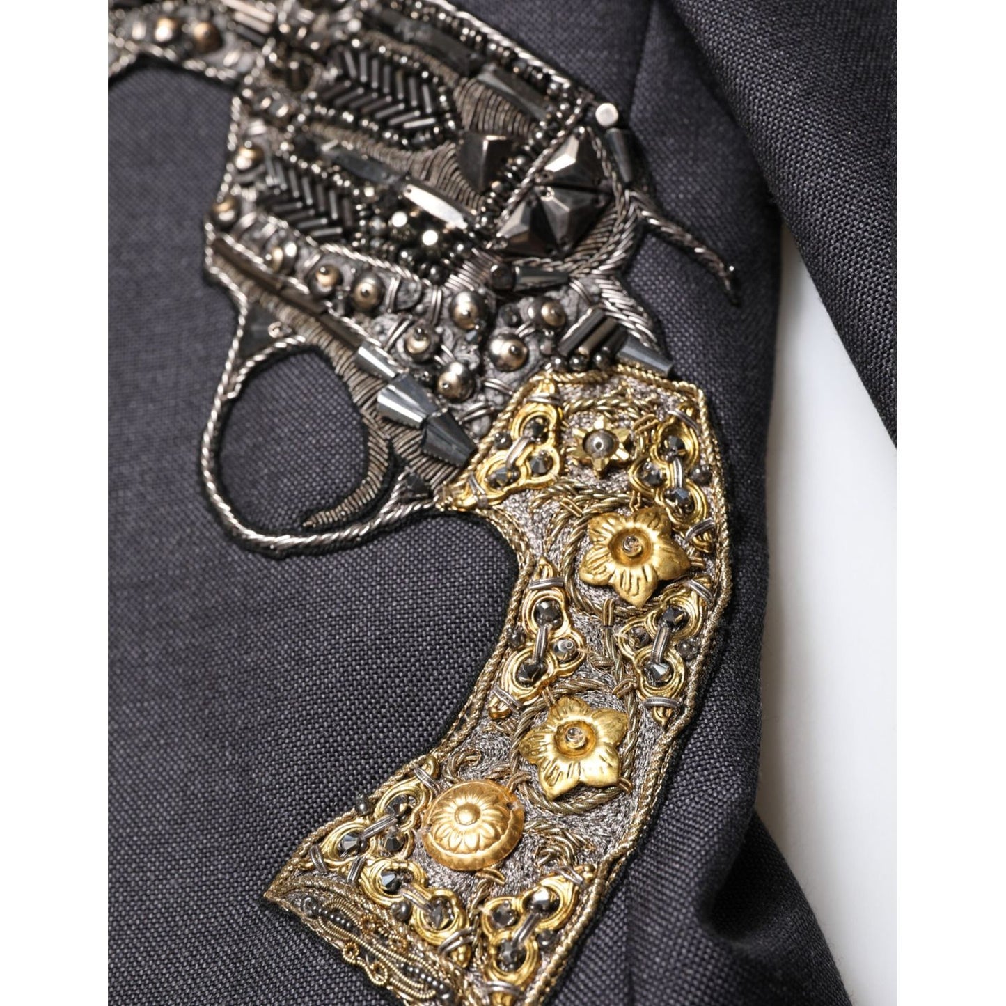 Dolce & Gabbana Dark Gray Bee Embroidery Wool Coat Blazer JKT41551-50