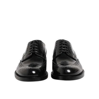 Dolce & Gabbana Black Leather Derby Wingtip Formal Shoes