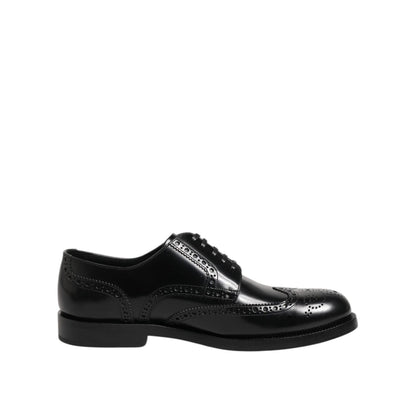 Dolce & Gabbana Black Leather Derby Wingtip Formal Shoes