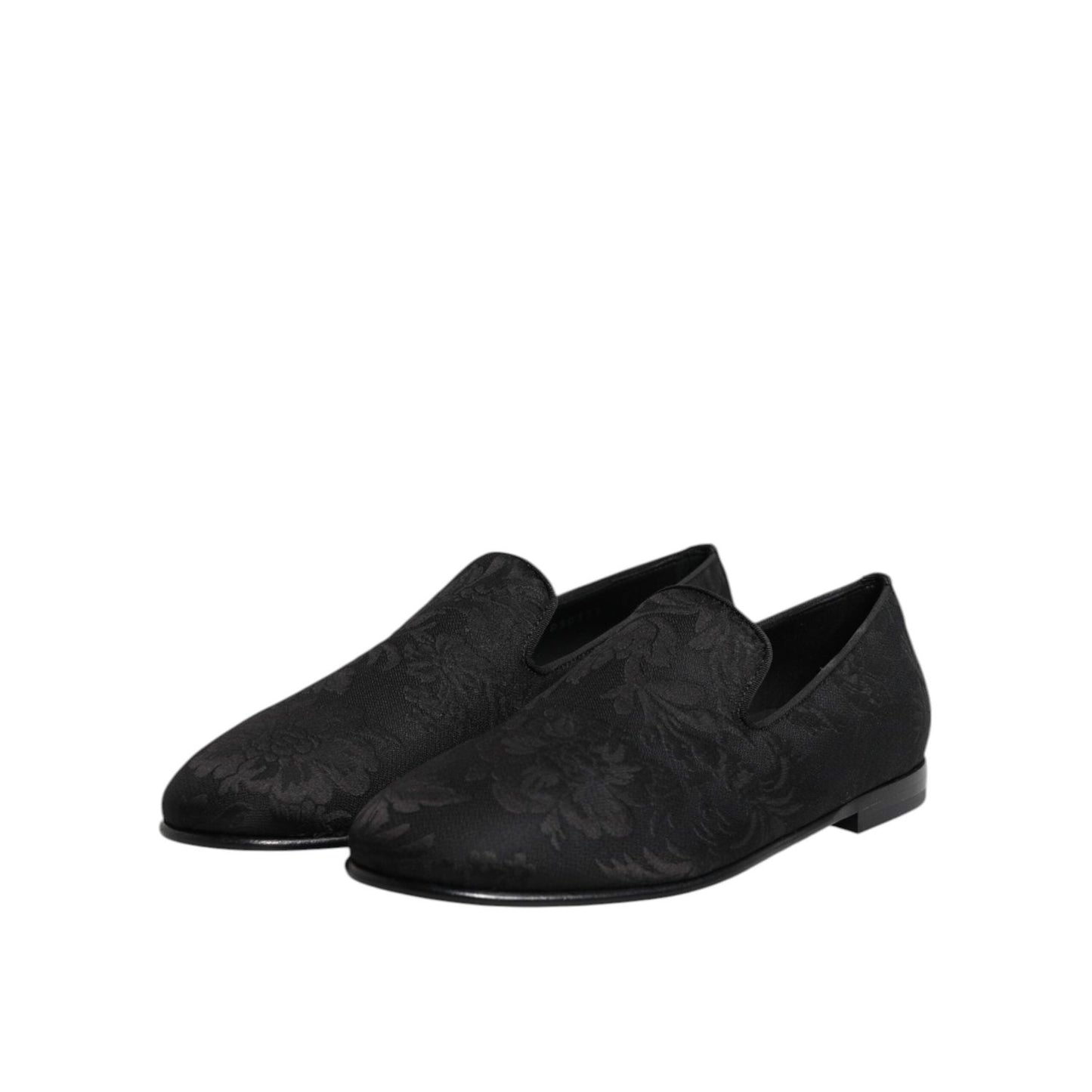 Dolce & Gabbana Black Floral Brocade Loafers Men Dress Shoes MV7385-39