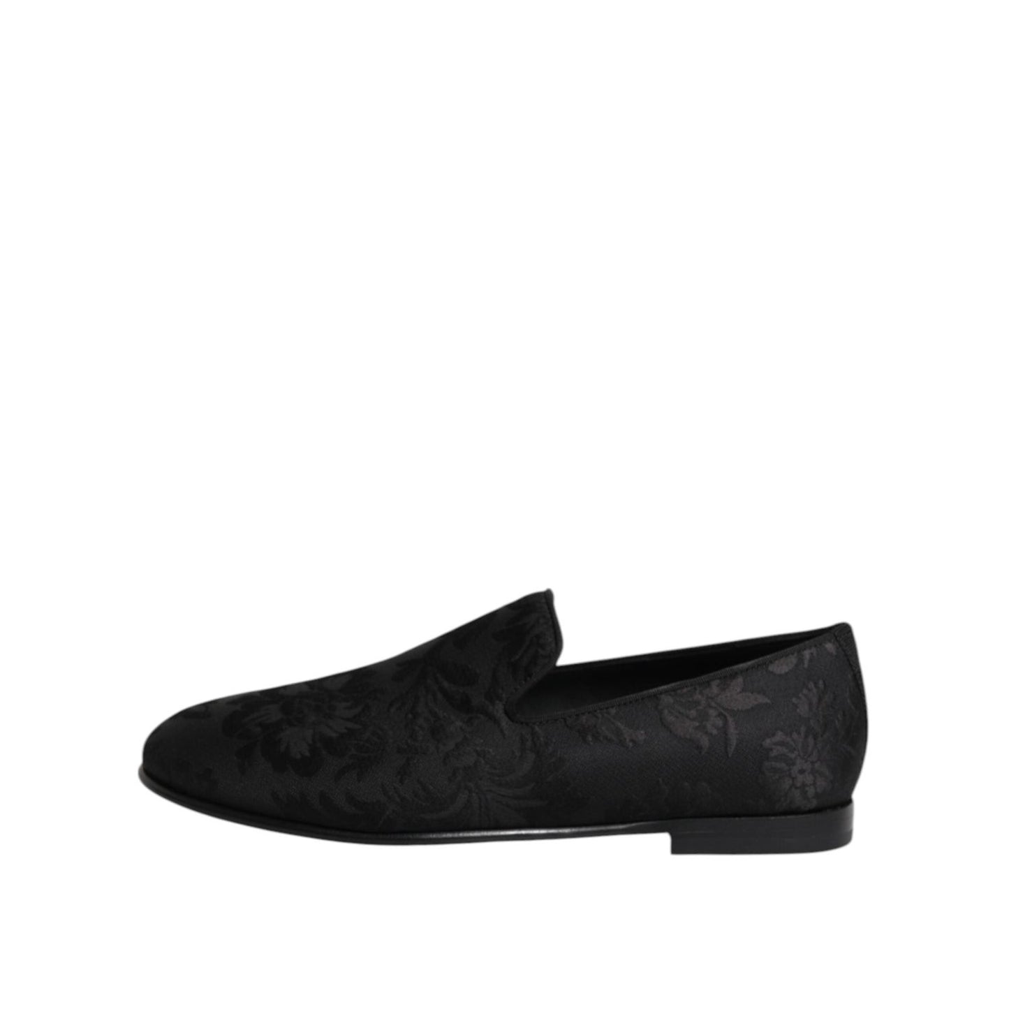 Dolce & Gabbana Black Floral Brocade Loafers Men Dress Shoes MV7385-39