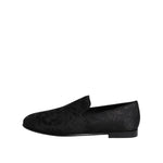 Dolce & Gabbana Black Floral Brocade Loafers Men Dress Shoes MV7385-39