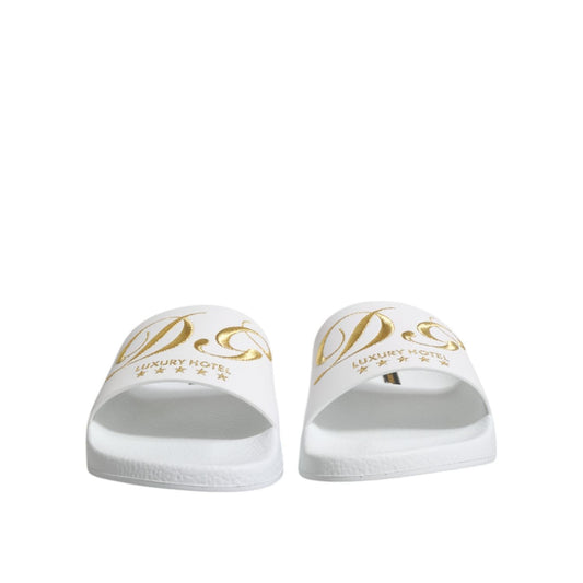 Dolce & Gabbana White Leather Slides Sandals Beachwear Shoes MV7388-39