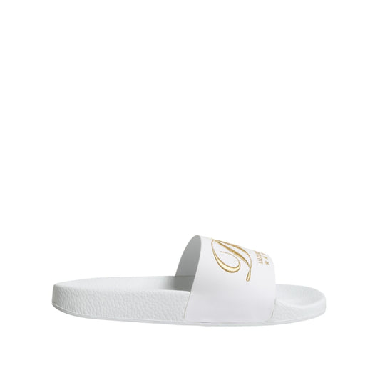 Dolce & Gabbana White Leather Slides Sandals Beachwear Shoes MV7388-39