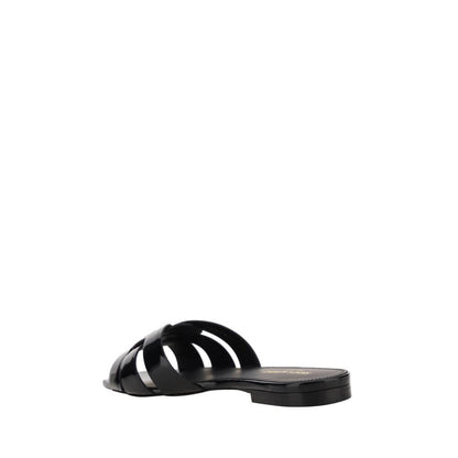 Saint Laurent Black Calf Leather Bos Taurus Flat Sandals