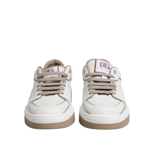 Dolce & Gabbana White Brown Leather Low Top Men Sneakers Shoes MV7365-42