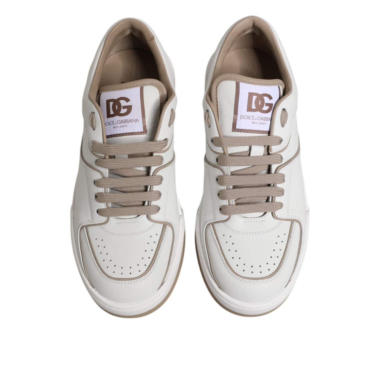 Dolce & Gabbana White Brown Leather Low Top Men Sneakers Shoes MV7365-42