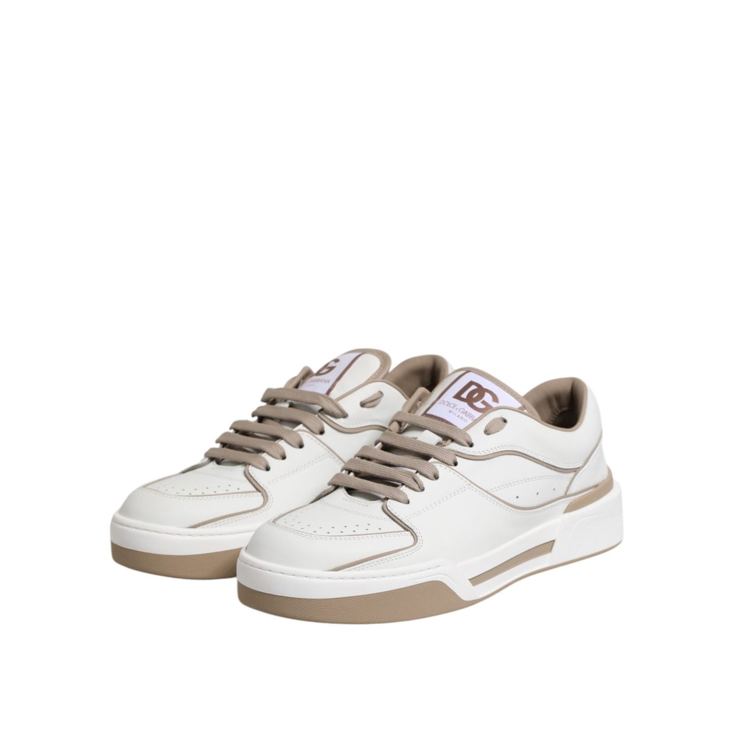 Dolce & Gabbana White Brown Leather Low Top Men Sneakers Shoes MV7365-42