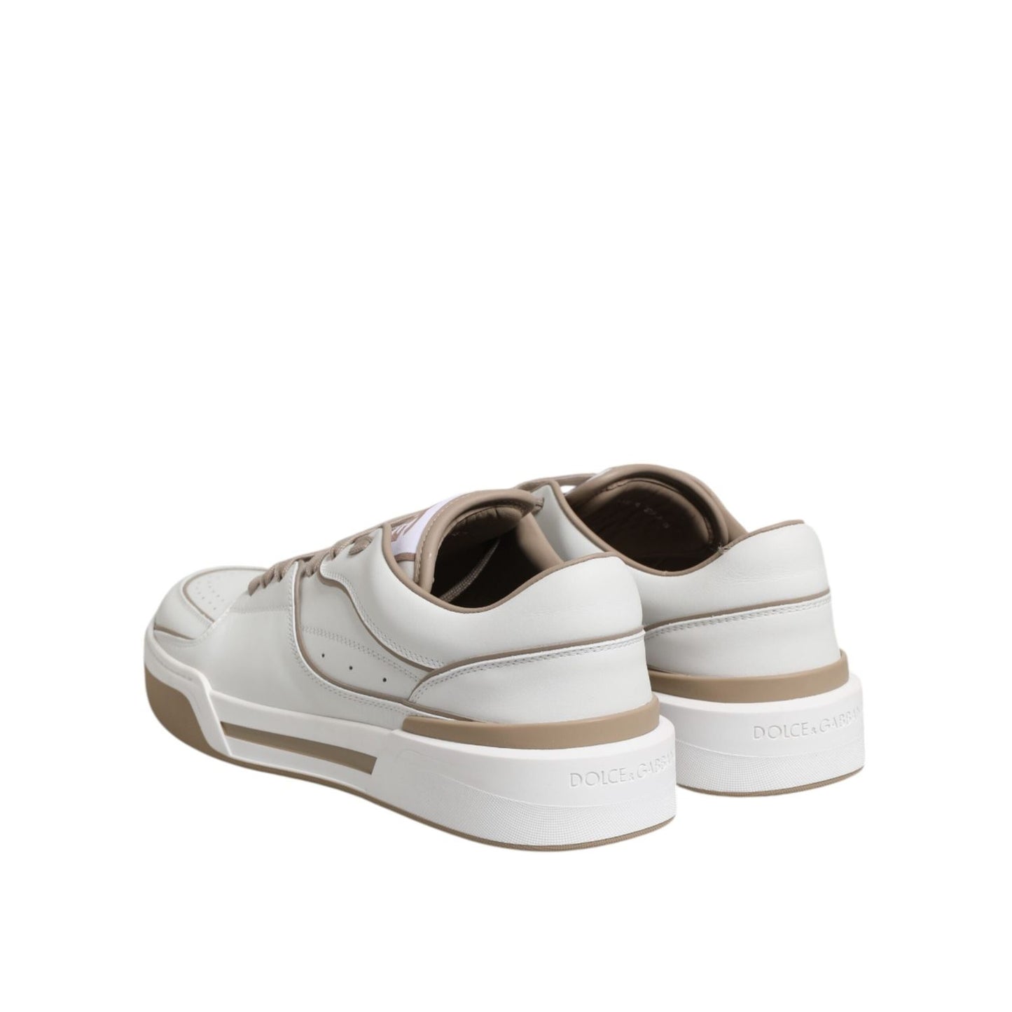 Dolce & Gabbana White Brown Leather Low Top Men Sneakers Shoes MV7365-42
