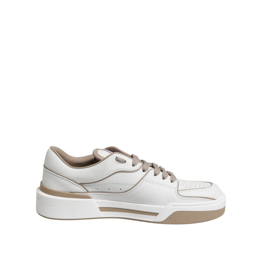 Dolce & Gabbana White Brown Leather Low Top Men Sneakers Shoes MV7365-42