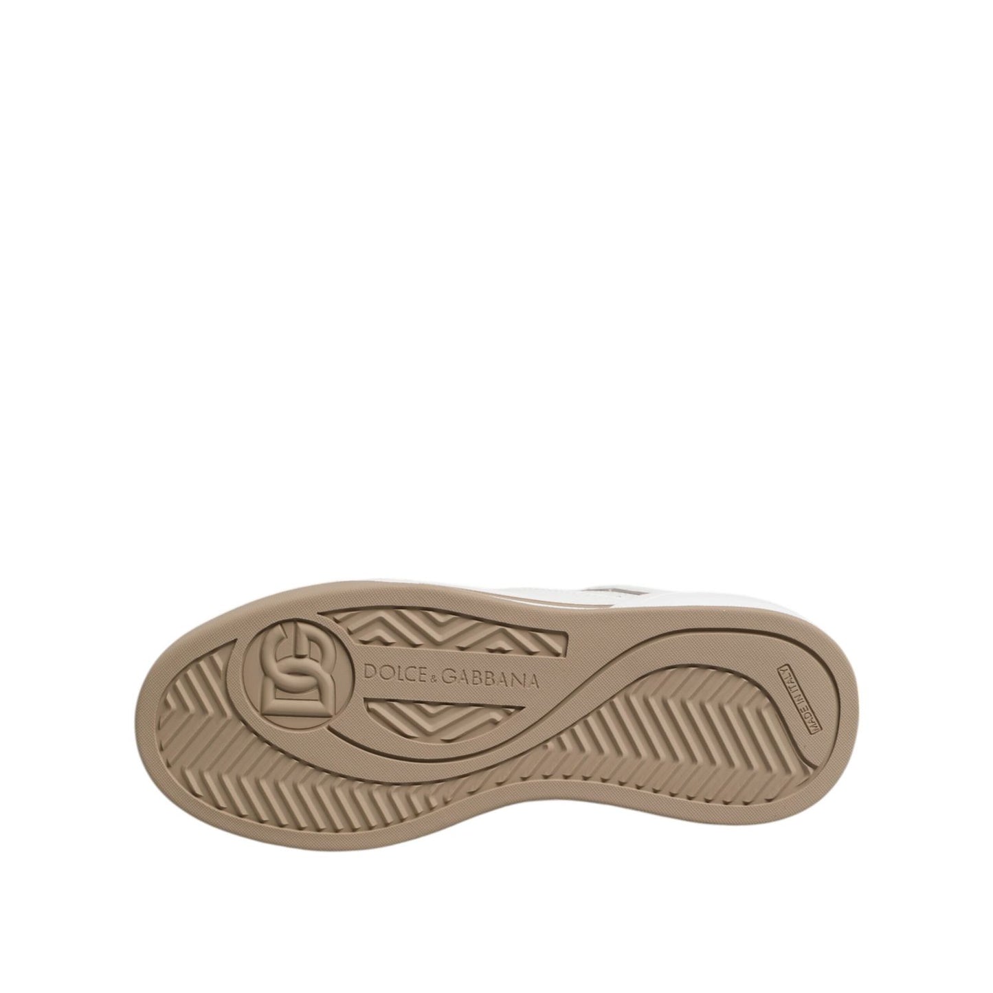 Dolce & Gabbana White Brown Leather Low Top Men Sneakers Shoes