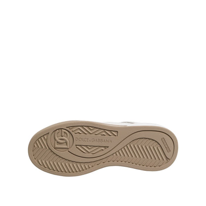 Dolce & Gabbana White Brown Leather Low Top Men Sneakers Shoes