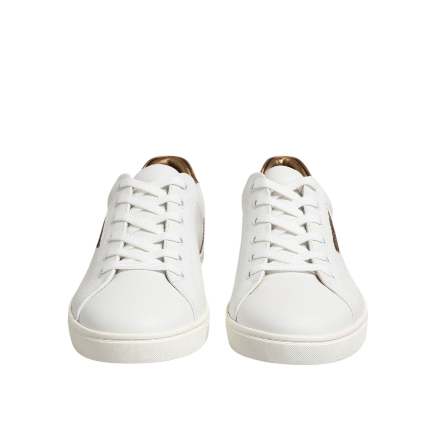 Dolce & Gabbana White Brown Leather Low Top Men Sneakers Shoes MV7383-44