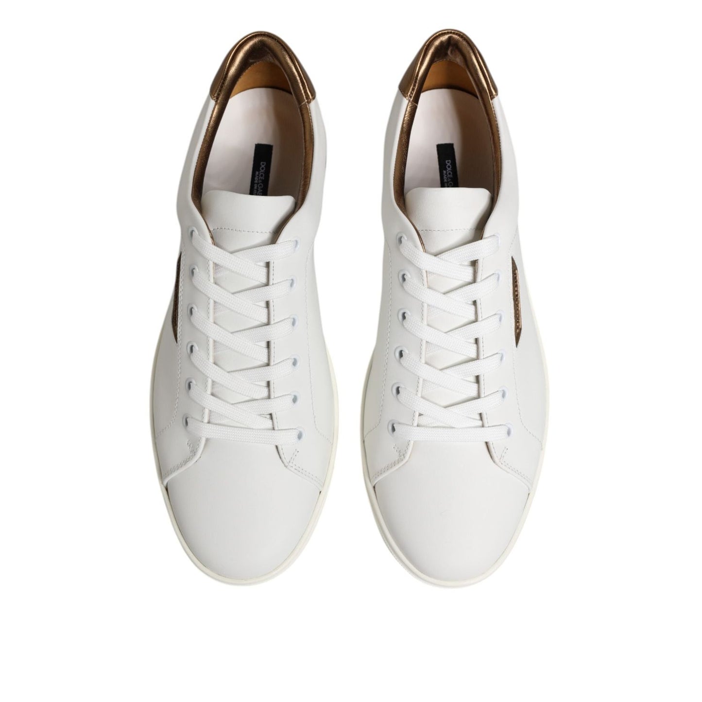 Dolce & Gabbana White Brown Leather Low Top Men Sneakers Shoes MV7383-44