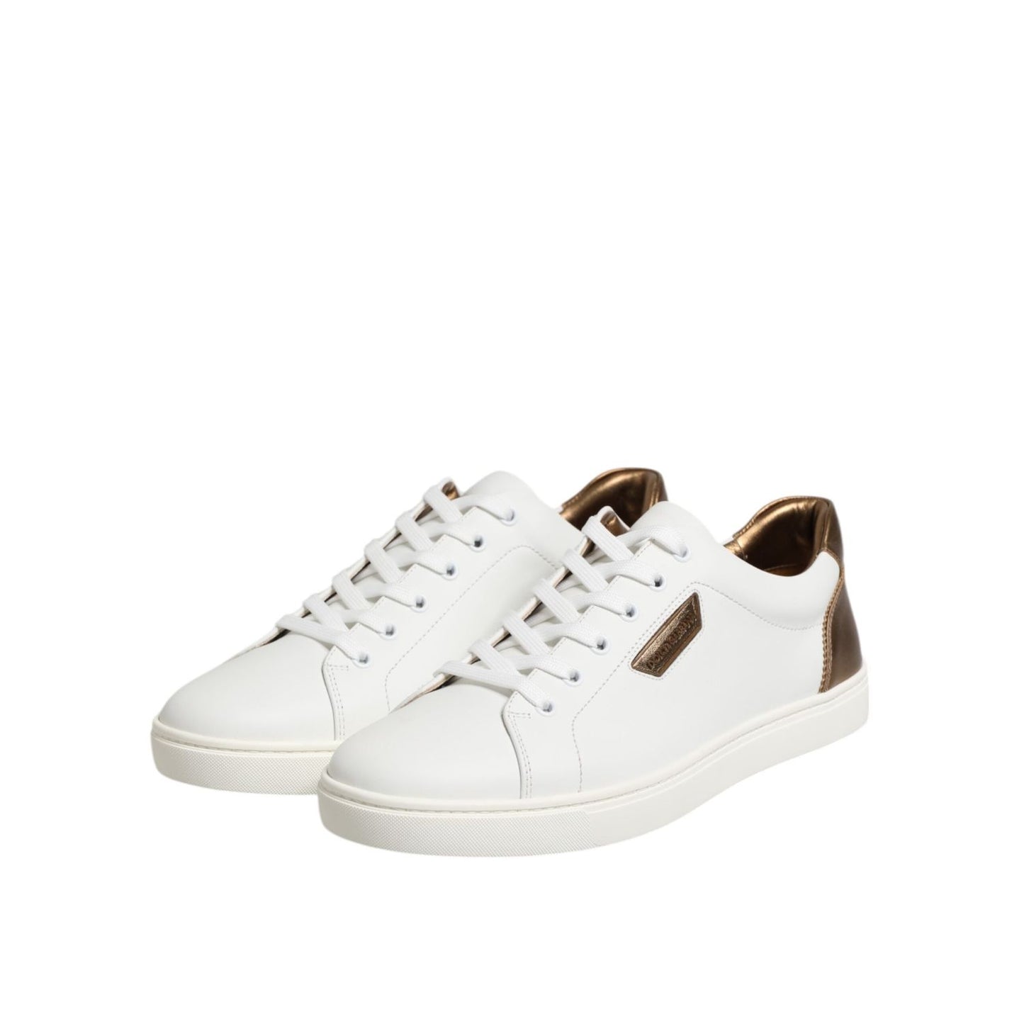 Dolce & Gabbana White Brown Leather Low Top Men Sneakers Shoes MV7383-44