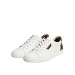 Dolce & Gabbana White Brown Leather Low Top Men Sneakers Shoes MV7383-44