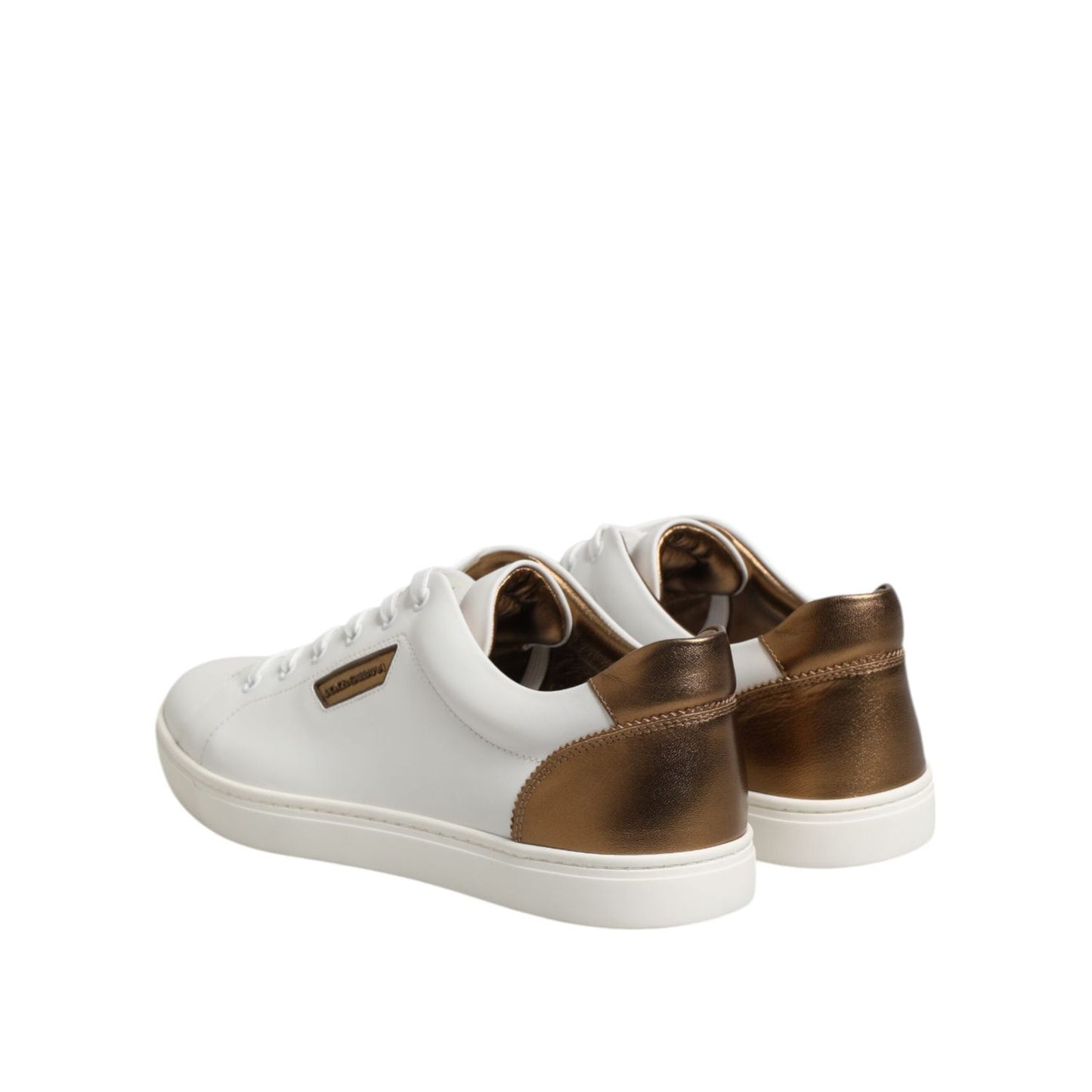 Dolce & Gabbana White Brown Leather Low Top Men Sneakers Shoes MV7383-44
