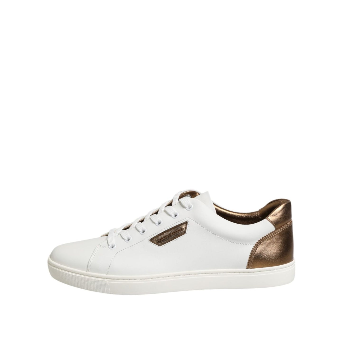 Dolce & Gabbana White Brown Leather Low Top Men Sneakers Shoes MV7383-44