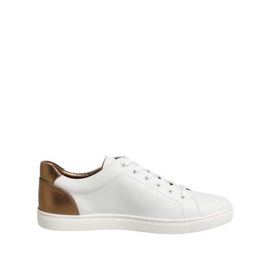 Dolce & Gabbana White Brown Leather Low Top Men Sneakers Shoes MV7383-44