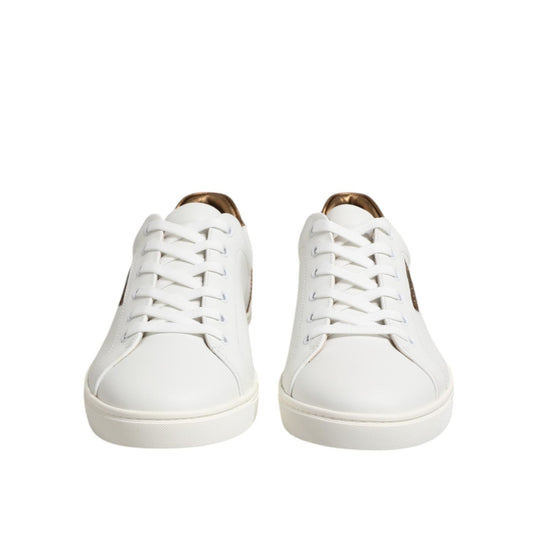 Dolce & Gabbana White Brown Leather Low Top Sneakers Shoes MV7384-45