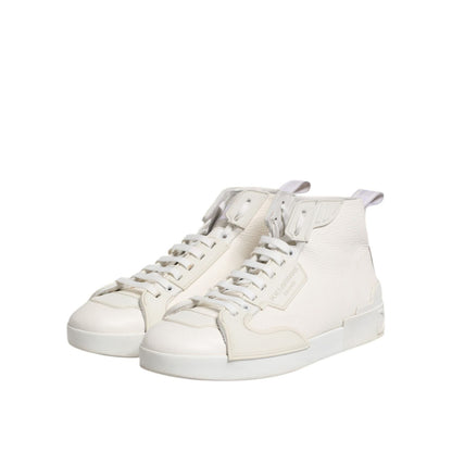 Dolce & Gabbana White Leather Mid Top Sneakers Shoes