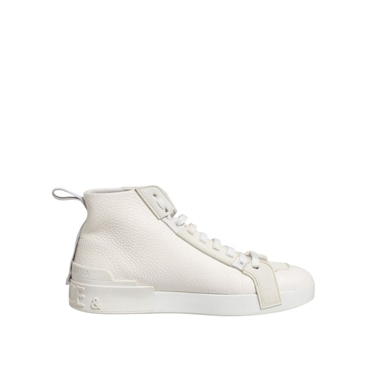 Dolce & Gabbana White Leather Mid Top Sneakers Shoes MV7537-42.5