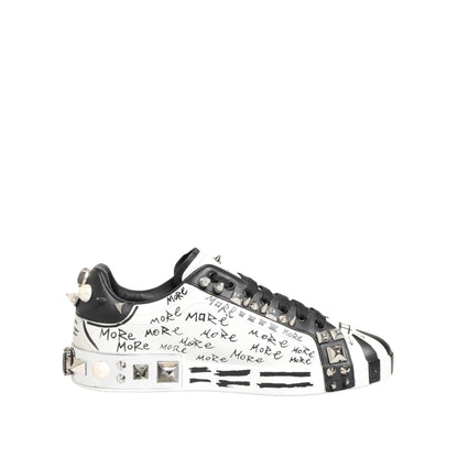 Dolce & Gabbana White Studded Printed Low Top Sneakers Shoes