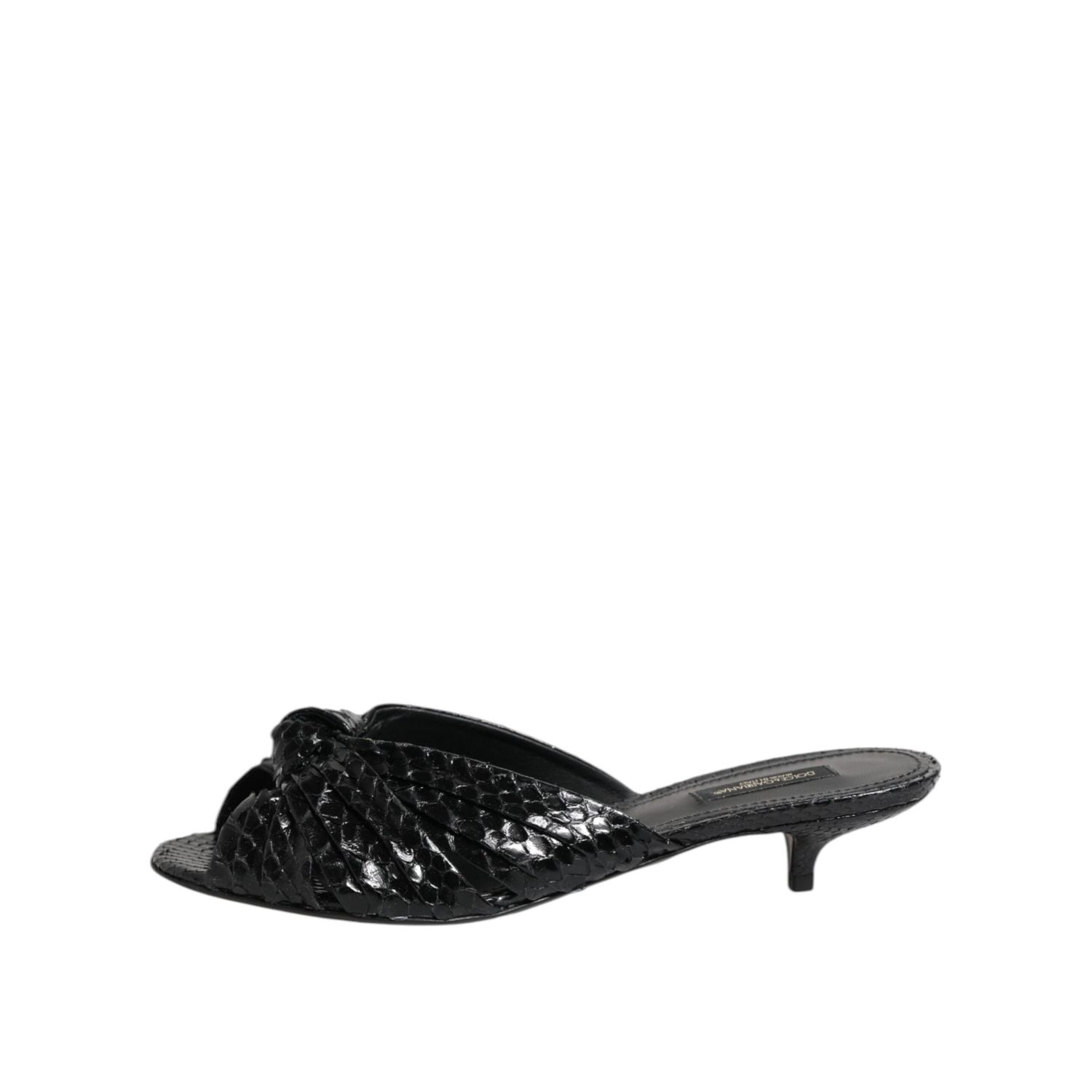 Dolce & Gabbana Black Leather Heels Slides Sandals Shoes