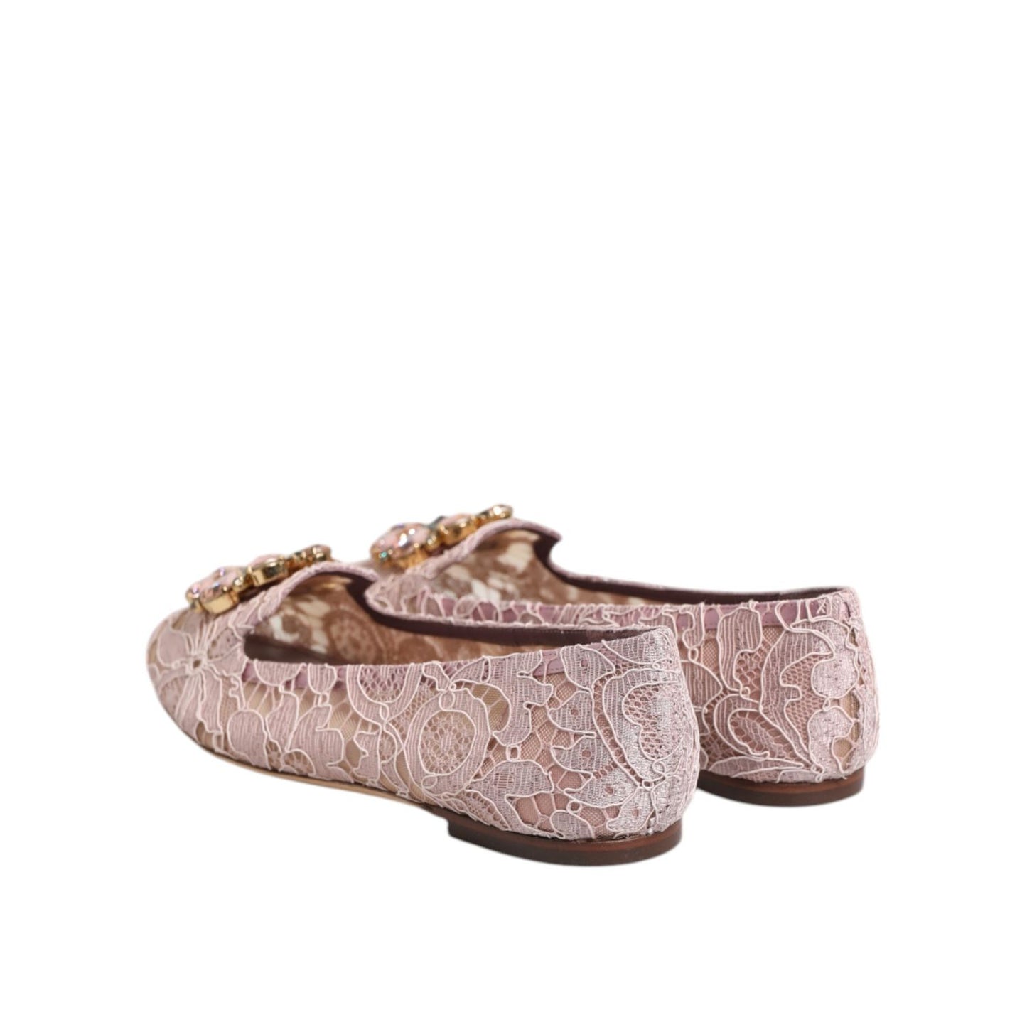 Dolce & Gabbana Pink Taormina Lace Crystals Flats Shoes