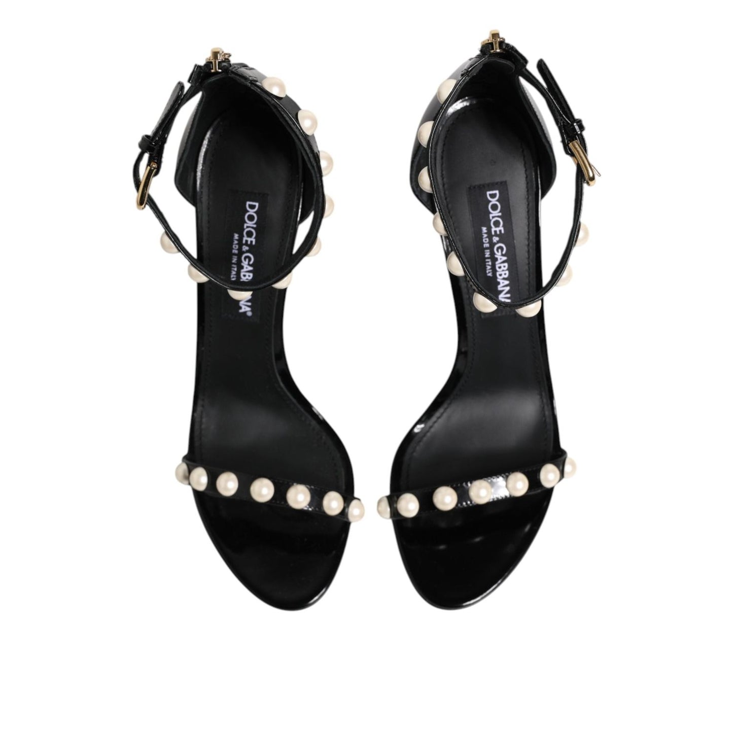 Dolce & Gabbana Black KEIRA Pearl Embellished Sandals Shoes