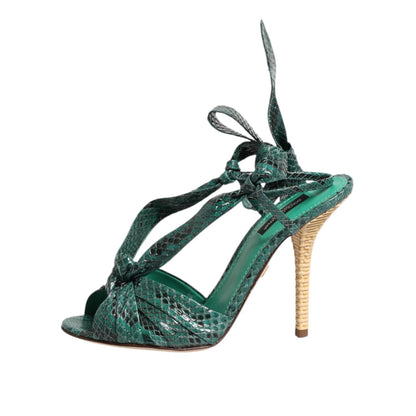 Dolce & Gabbana Green Python Leather Heels Sandals Shoes