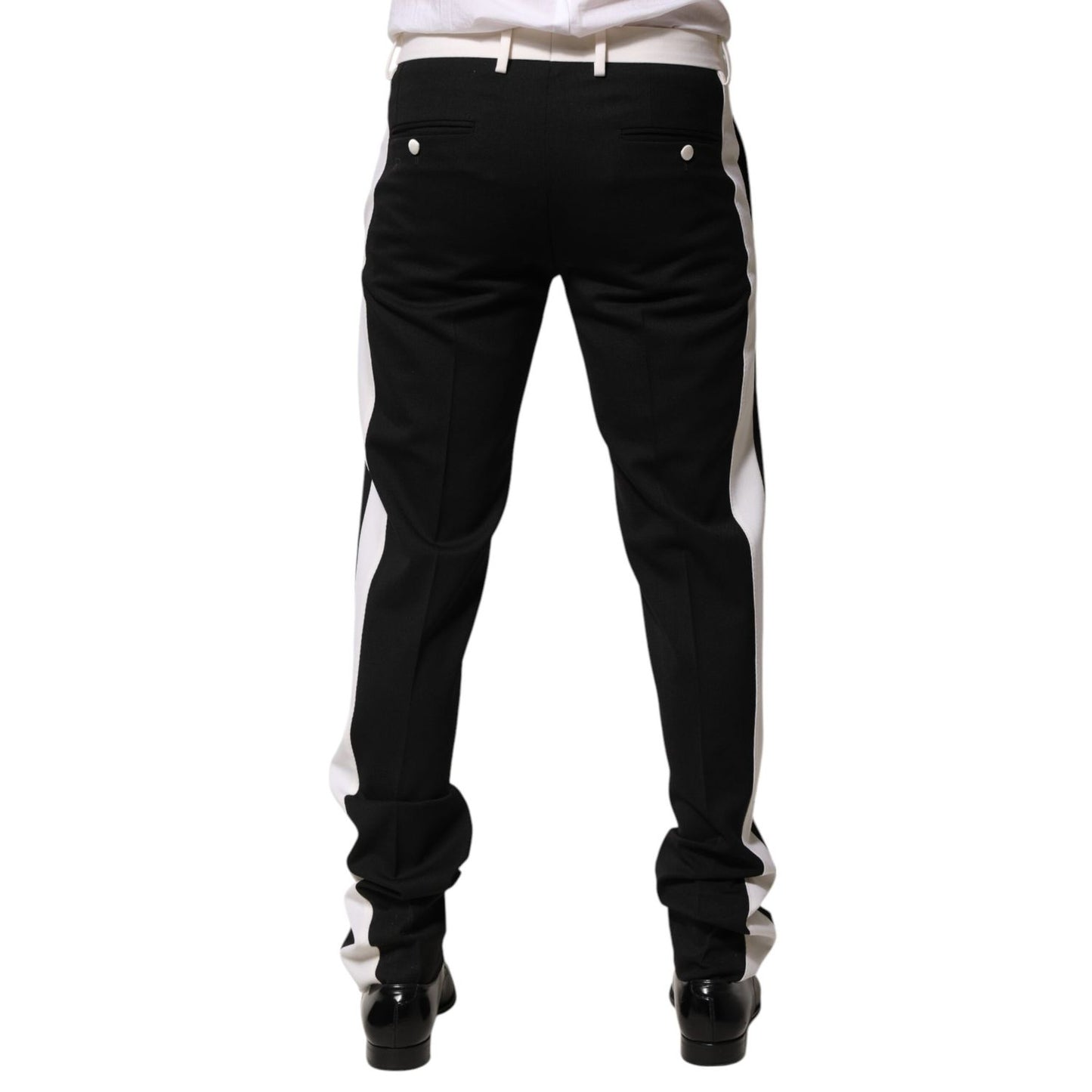 Dolce & Gabbana Black White Stripe Wool Men Trouser Pants