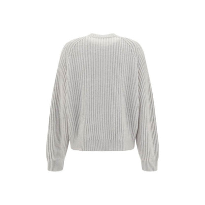 Back view of Brunello Cucinelli White Cashmere Cardigan with ribbed weave and raglan sleeves for elegant style and comfort