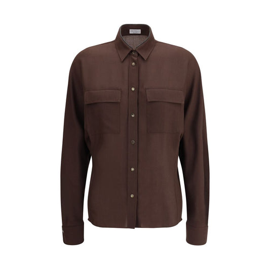 Brunello Cucinelli Brown Polyester Dress Shirt