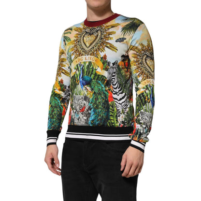 Dolce & Gabbana Tropical Heart Crown Silk Pullover Sweater