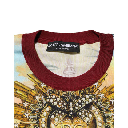Dolce & Gabbana Tropical Heart Crown Silk Pullover Sweater