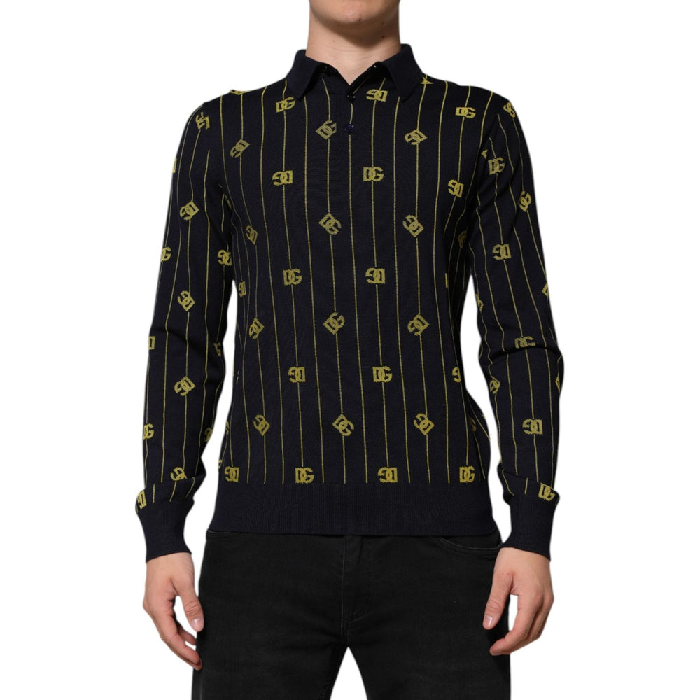 Dolce & Gabbana Black Logo Jacquard Knitted Polo Shirt T-shirt TSH91202-48