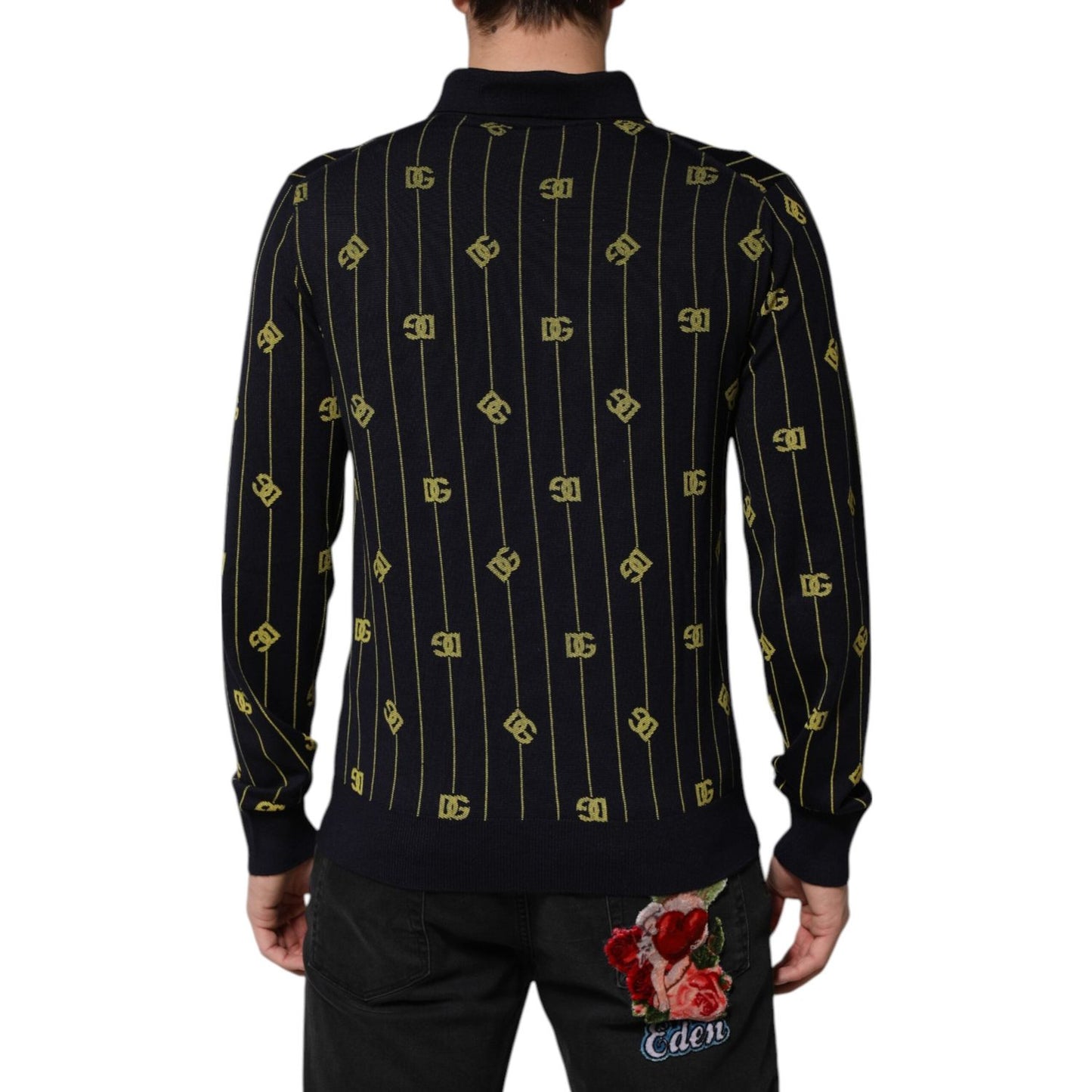 Dolce & Gabbana Black Logo Jacquard Knitted Polo Shirt T-shirt TSH91202-48