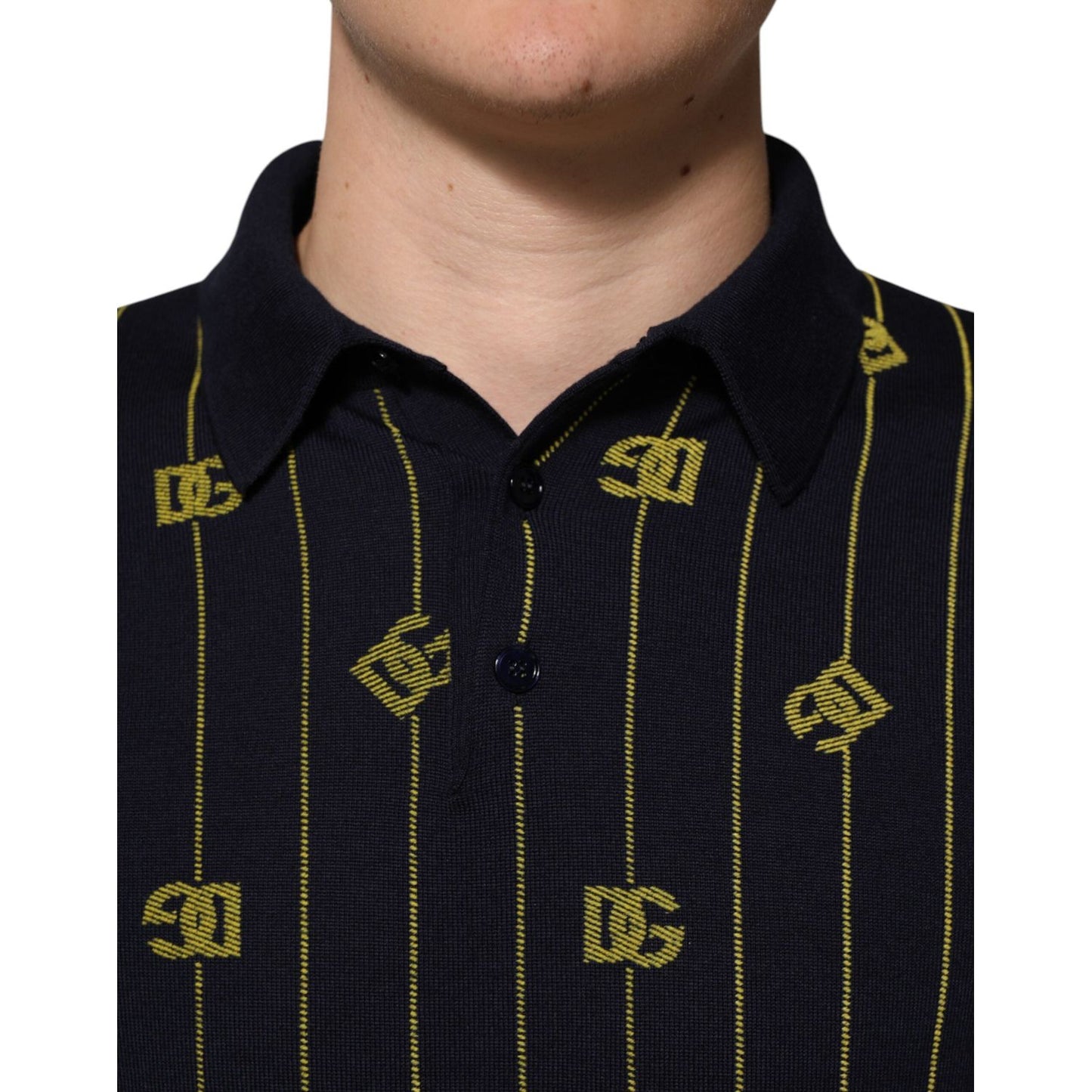 Dolce & Gabbana Black Logo Jacquard Knitted Polo Shirt T-shirt TSH91202-48