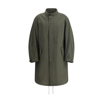 Givenchy Bicolor Cotton Clothing green parka jacket with zipper, button closure, and adjustable drawstring for modern look.