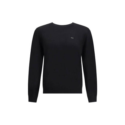 Prada Black Fleece Wool Sweatshirt with embroidered logo and ribbed neckline, cuffs, and hem for refined contemporary style.