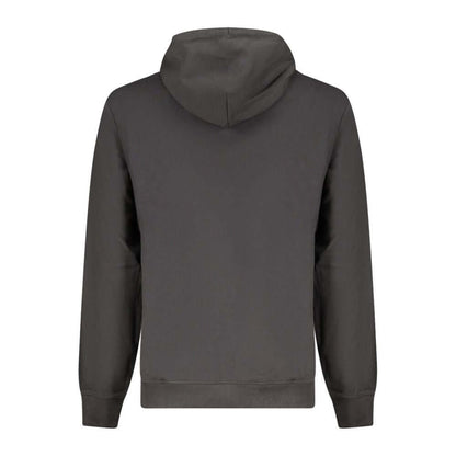 Back view of Tommy Hilfiger Black Cotton Men Sweater with hood, highlighting sleek design and comfort.