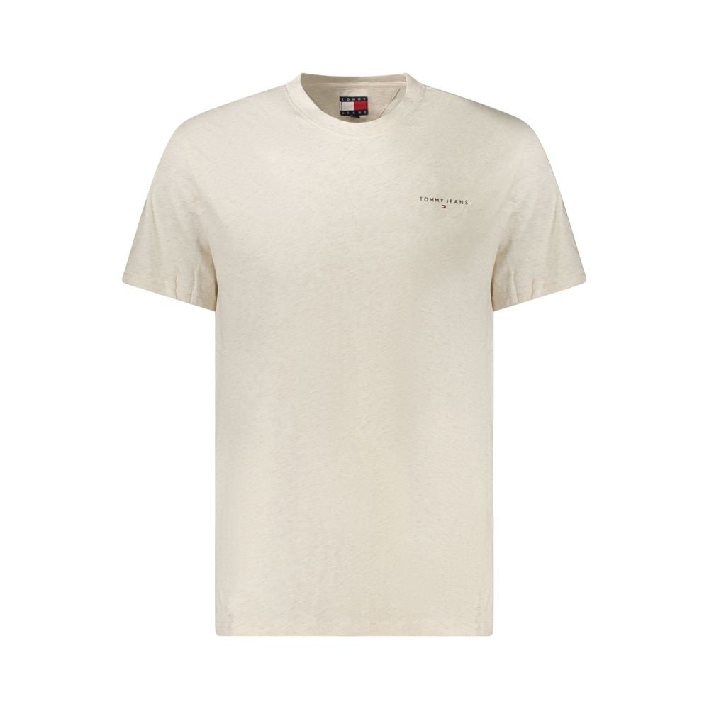 Tommy Hilfiger Beige Cotton Men T-Shirt with logo, sustainable fabric, short sleeves, and classic crew neck.