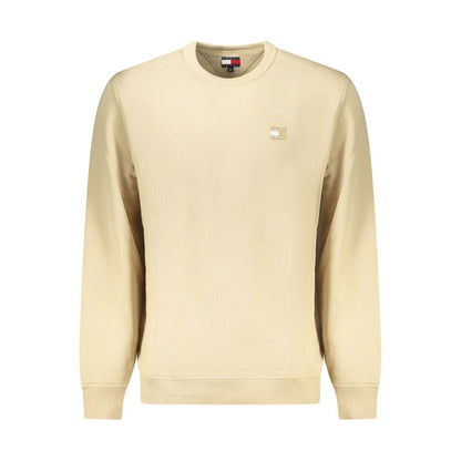 Tommy Hilfiger Beige Cotton Men Sweater with logo, long sleeves, and crew neck, showcasing casual sophistication and eco-conscious fashion.