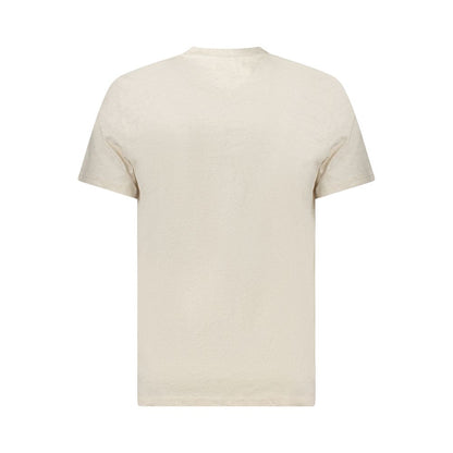 Tommy Hilfiger Beige Cotton Men T-Shirt back view with chic beige hue and sustainable fabric emphasizing elegance and iconic style.
