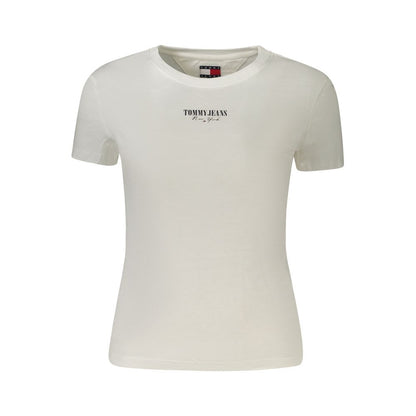 Tommy Hilfiger White Cotton Women T-Shirt with logo, eco-friendly fabric, short sleeves, crew neck, casual chic style.