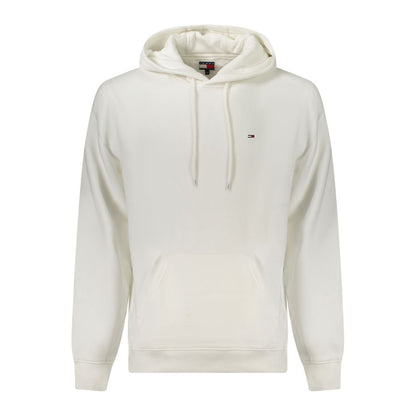 Tommy Hilfiger White Cotton Men Sweater - classic white hoodie with logo and central pocket for style and comfort.