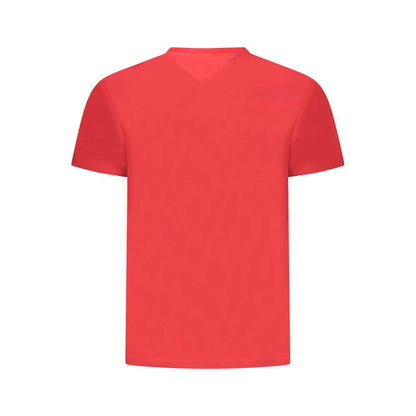 Tommy Hilfiger Red Cotton Men T-Shirt, sustainable fashion, back view of crew-neck design