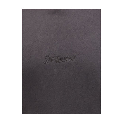 Saint Laurent Black Cotton Sweatshirt with tone-on-tone logo, ribbed cuffs, and kangaroo pocket for comfort and urban style.