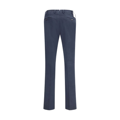 Back view of PT Torino Blue Cotton Casual Pants with welt pockets and belt loops, perfect for versatile and elegant looks.
